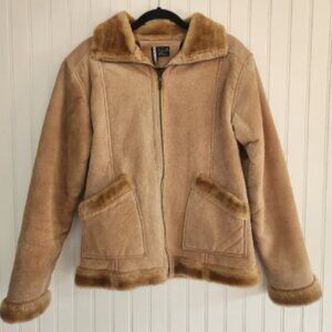 CHILL ZONE Vintage 100% Leather Penny Lane Faux Fur Lined Coat size Large